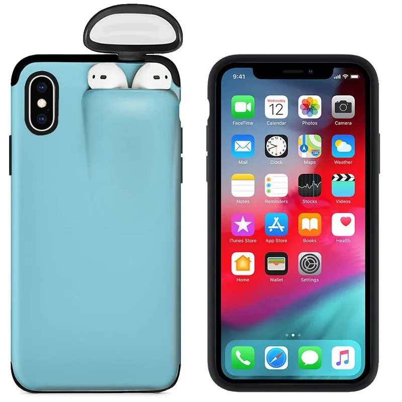 Для Apple iPhone 11 11 Pro 11 Pro Max чехол Xs Max Xr X 8 7 6 6s Plus чехол для гарнитура для airpods Держатель Жесткий чехол Прямая поставка - Цвет: Светло-голубой