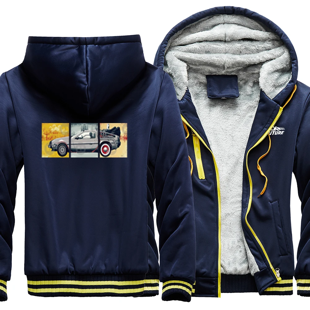 

Back To The Future Car Comics Print hoodies men Pattern Thick Hoodie Street Thick outwear for men Winter Warm mens jackets