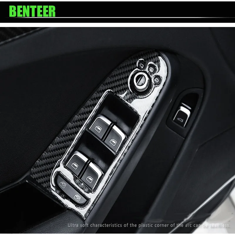 

4Pcs Real Carbon Fiber Car Window Lifter Decoration For Audi Sline A4 Can Only Fit Left Hand Drive