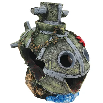 

Aquarium decorated resin crafts submarine wreck personality smile abandoned hole fish shrimp escape from the cave