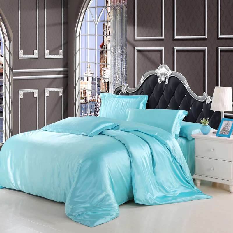 Lanke Комплект постельного белья из натурального шелкового атласа, домашний Текстиль King size, дизайнерское роскошное постельное белье - Цвет: Небесно-голубой