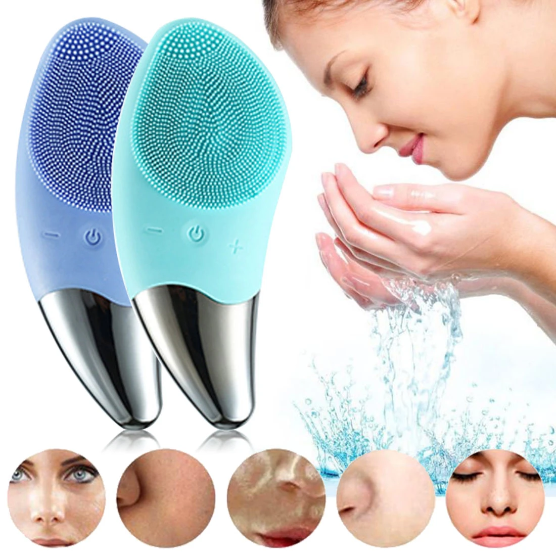 2 In 1 Electric Silicone Facial Cleanser Brush Pore Cleansing Massager