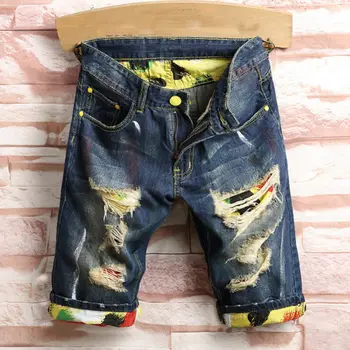 

Mens Cargo Denim Shorts Destroyed Ripped Holes Jeans Casual Thigh Pants Trousers