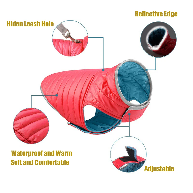 Double-Sided Waterproof Puppy Jacket Winter Pet Dog Warm Clothes Vest Coat For Medium Dogs Reflective Clothing Pet Outfit XS-XXL