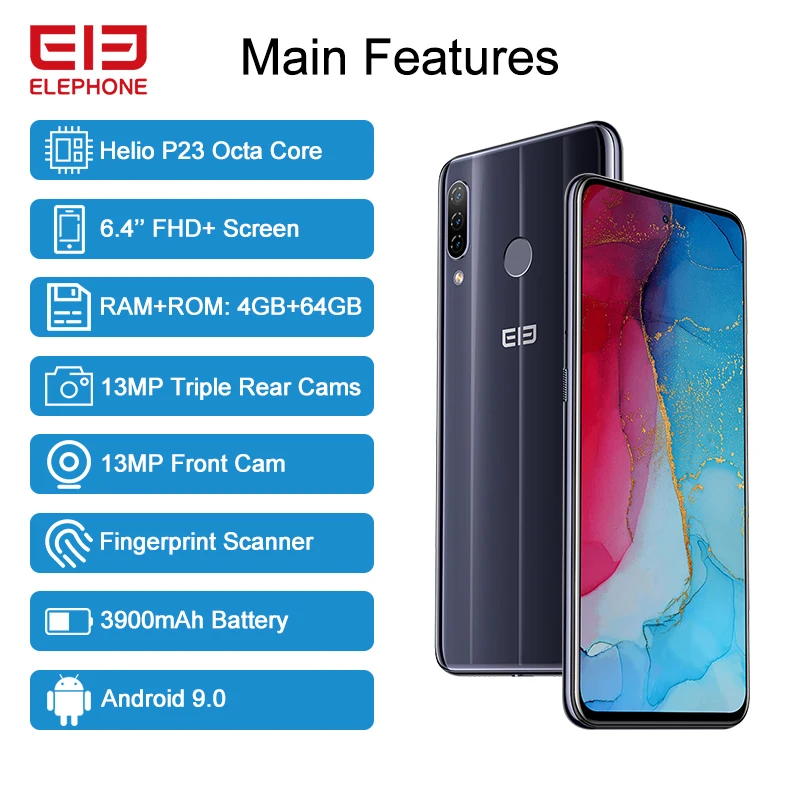 ELEPHONE A7H Helio P23 Octa Core 4 Гб 64 мобильный телефон 6 дюйма разрешение Full Экран Android 9 0 3900