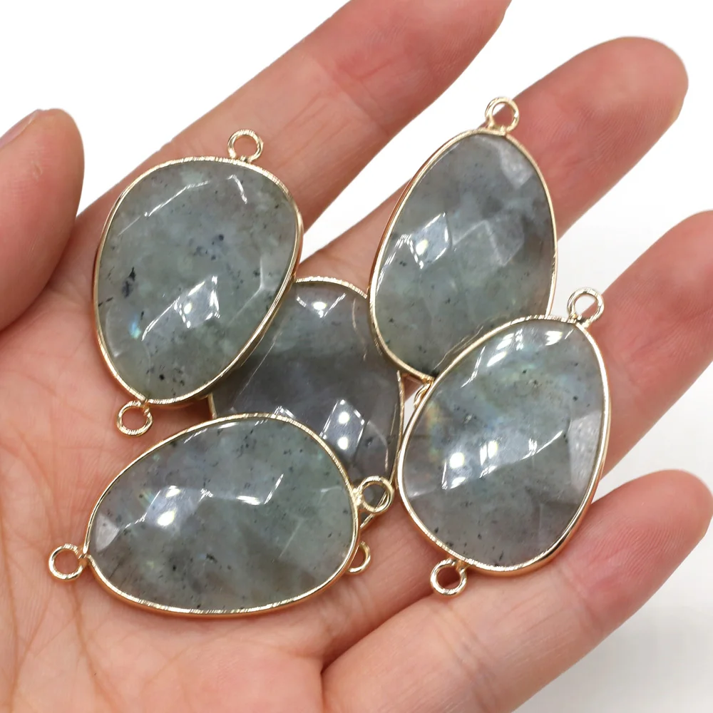 

Natural stone drop-shaped Pendants Flash stone double hole connector for Jewelry Making DIY necklace Bracelets accessories