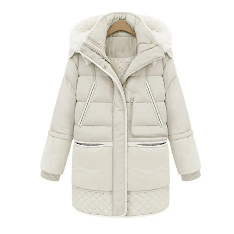 

Women Jackets Cotton Coat Casual Wadded Snow Outwear Warm Wool Overcoat Padded Long Slim Hooded Parkas