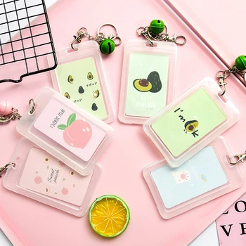 

Coloffice Cute Cartoon Double-Sided Transparent Bell Card Holder Bus ID Card Set Key Ring Creative Fruit Card Student Stationery