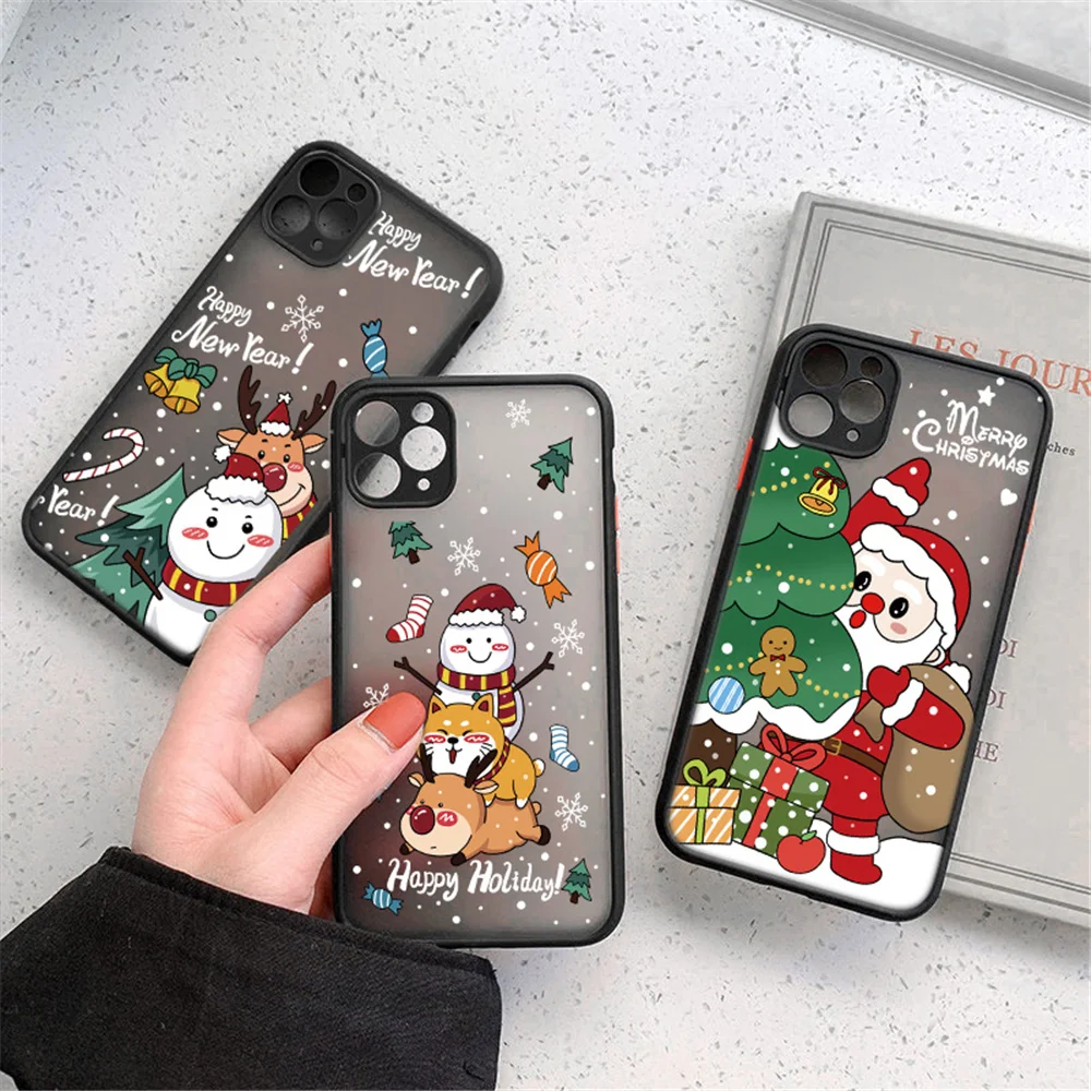 USLION Cute Christmas Santa Claus Elk Phone Case For iphone 11 12 13 Pro Max Mini XR Xs Max 7 8 Plus Hard PC Protection Cover iphone 13 phone case