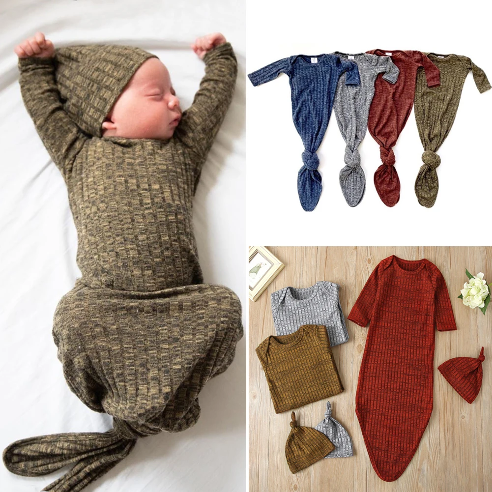 Imcute, коллекция года, мягкие хлопковые спальные мешки для новорожденных мальчиков и девочек, однотонное вязаное Пеленальное Одеяло, спальный мешок+ шапка, комплект От 0 до 1 года
