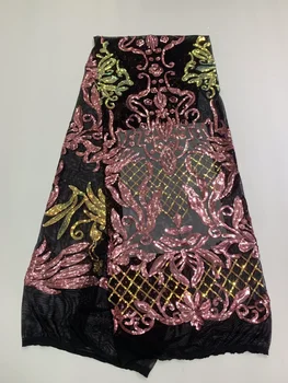 

3D Sequins Embroidered African Mesh Lace Fabric High Quality French Tulle Sequins Lace Fabric for Wedding Dress Party Sewing