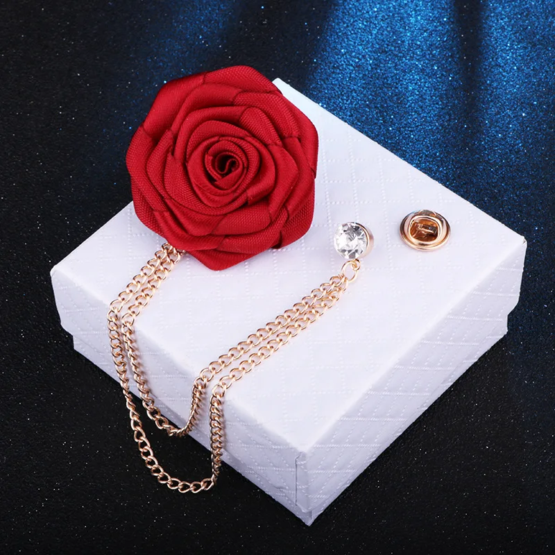 Корейский жених Свадебные Броши Ткань Искусство ручной работы цветок розы нагрудный знак брошь значок кисточка цепь мужской костюм аксессуары