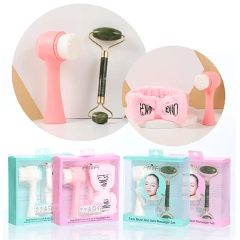 

Double Side Silicone Facial Cleanser Wash Brush Blackhead Removal Face Cleaning Massage with Facial Massage Roller Hair Band