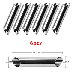 Set of Stainless Steel Pastry Baking Cones and Cake Molds for Croissants and Desserts (6 Cylindrical bevel)