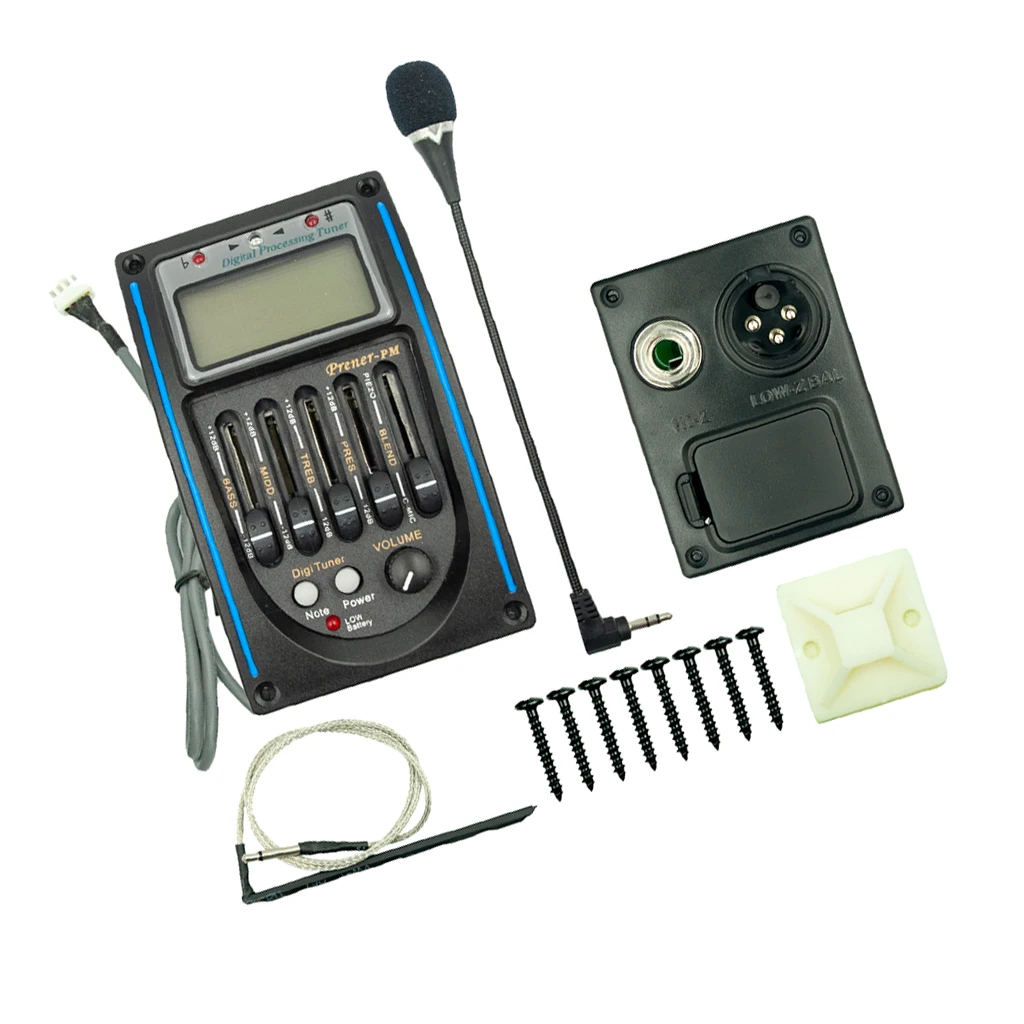 Guitar Equalizer Pedal 5-Band EQ Piezo Pickup Tuner Amplifier With Mic