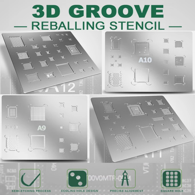 

High Quality A8 A9 A10 A11A12 3D BGA steel net for iphone 6 6P 7 8 8P X XR Directly Heated mobile phone BGA IC Reballing Stencil