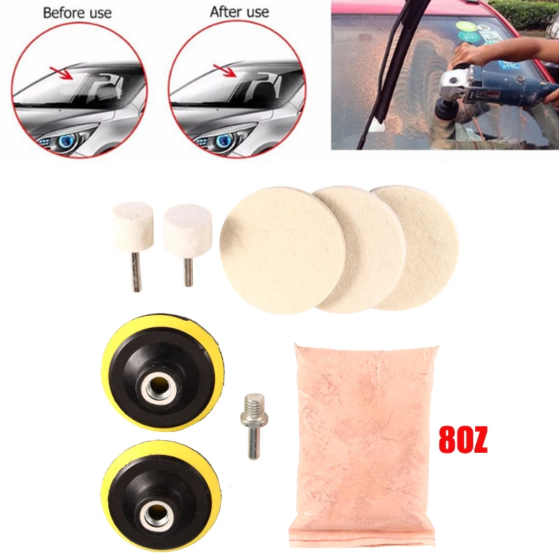 

9Pcs/Set 8Oz Cerium Oxide Powder Watch Car Glass Polishing Kit Glass Scratch Removal Polishing Pad And Wheel 75mm Backing Pad