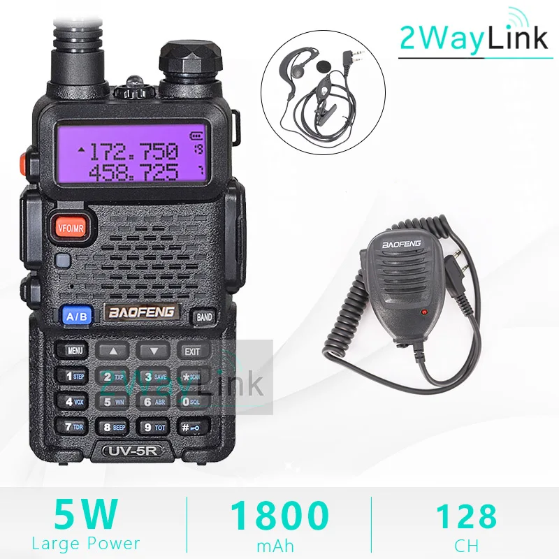 Baofeng UV-5R двухканальные рации двойной дисплей двухдиапазонный Baofeng UV5R портативный 5 Вт UHF VHF двухстороннее радио Pofung UV 5R КВ трансивер - Цвет: Black-Microphone