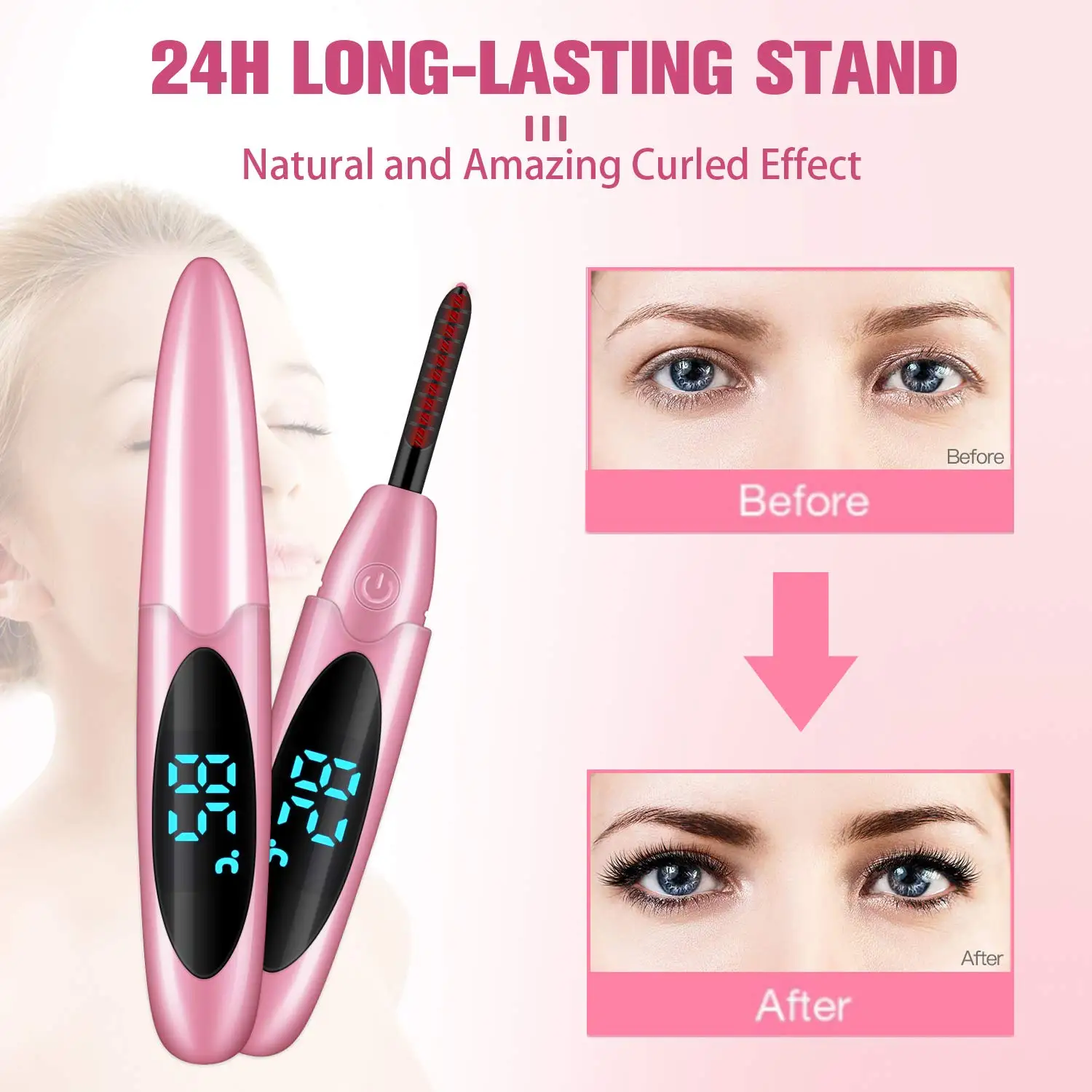 Elektrisch beheizter Wimpernzange, USB-Aufladung, Lifting-Wimpern-Curling-Kit, lang anhaltender, natürlicher Wimpernzange, Make-up-Tools für Frauen_voghion.com