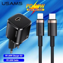 USAMS PD 20W Fast Charger +Type C To Lightning Cable Set For iPhone 12 12 Pro Max Mini QC4.0 QC3.0 Quick Charging  Wall Charger