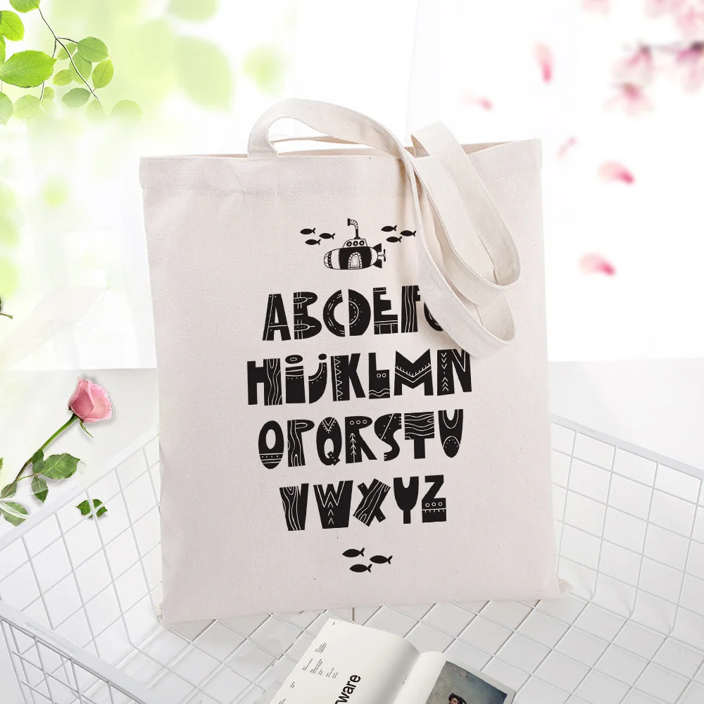 Вместительная сумка для покупок сумка текст канва для DIY сумки из натуральной кожи на каждый день Применение изготовленным на заказ логосом печати черный иллюстрация эко многоразовая утилизация - Цвет: ILLUSTRATIONE096