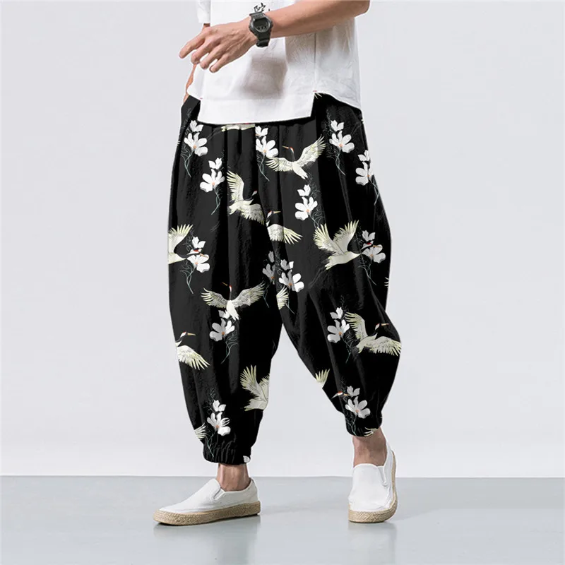 특대 6XL 화이트 블랙 썬 문 스플 라이스 프린트 캐주얼 비치 하렘 바지 남성 힙합 9 포인트 바지 조깅 스선 팬츠