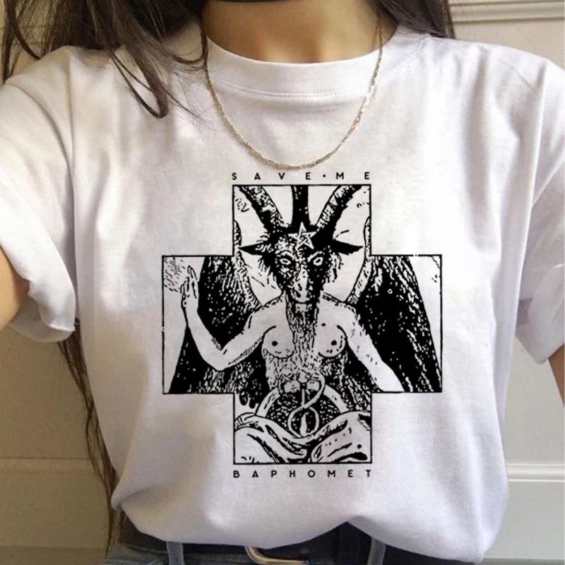 Сатана Hrajuku забавная Футболка женская Ullzang футболка Demon Grim Reaper Satanist Hell футболка для любителей фильмов ужасов 90s Satanism Топ Футболка женская - Цвет: 7878