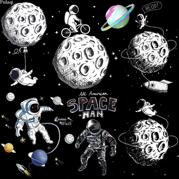 

Pulaqi Starry Sky Patches Space UFO Iron On Patches For Clothing Stripes Thermal Stickers On Clothes Astronaut Appliques Badges
