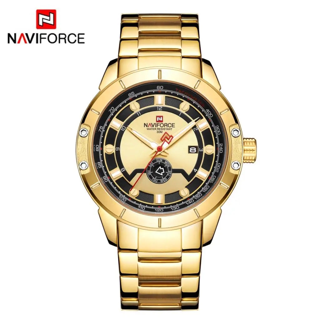 Новые часы NAVIFORCE для мужчин s Топ люксовый бренд Мужские часы с полностью стальным корпусом кварцевые часы аналог водонепроницаемые спортивные армейские военные наручные часы - Цвет: Gold