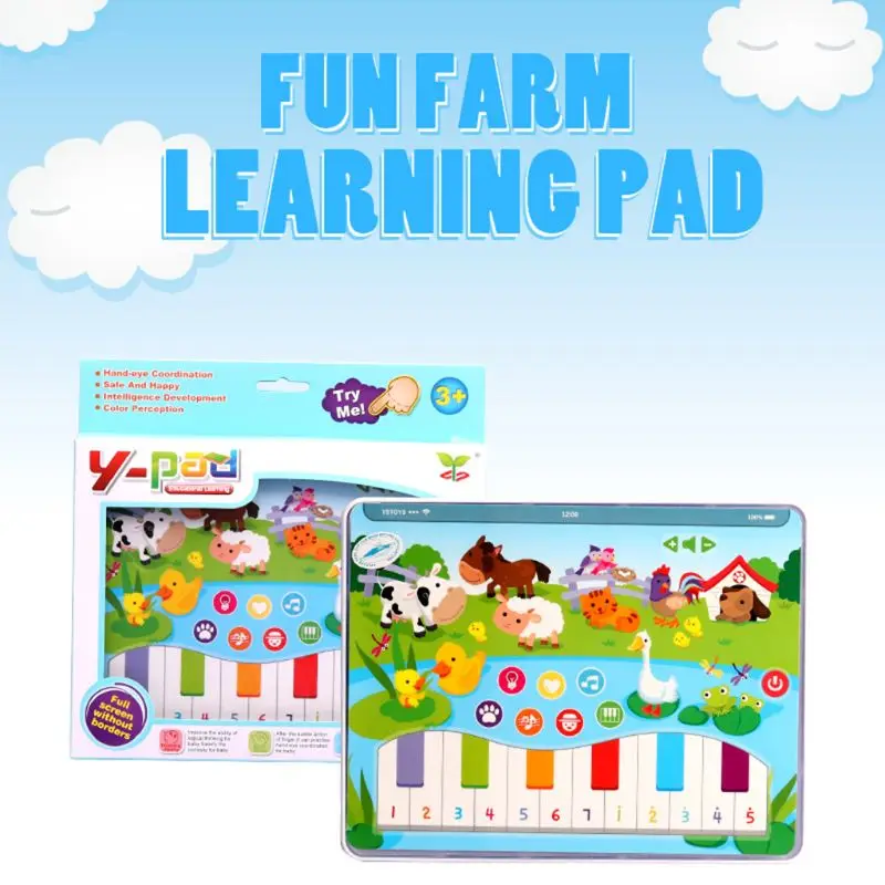 Забавный детский планшет с животными на ферме, Многофункциональная кнопка пианино, Ранние развивающие игрушки