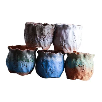 

5 Pcs Handmade Gardening Flower Pot Earthenware Flower Pot Creative Retro Flower Pot for Bonsai and Succulents (Round Medical St