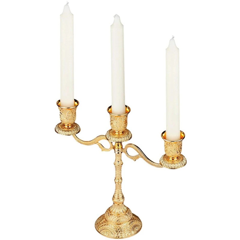 Metal Candle Holder Stand Candelabra Taper Golden Candlestick Floral Peacock Embossed Wedding Event Party Candelabra