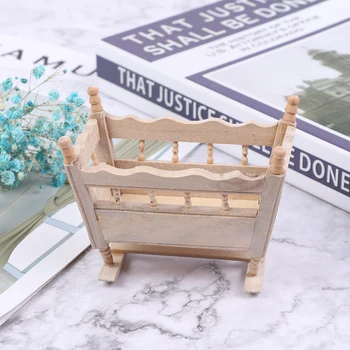 

1/12 Dollhouse Miniature Wooden Cardle Baby Bed Model Accessories Toys