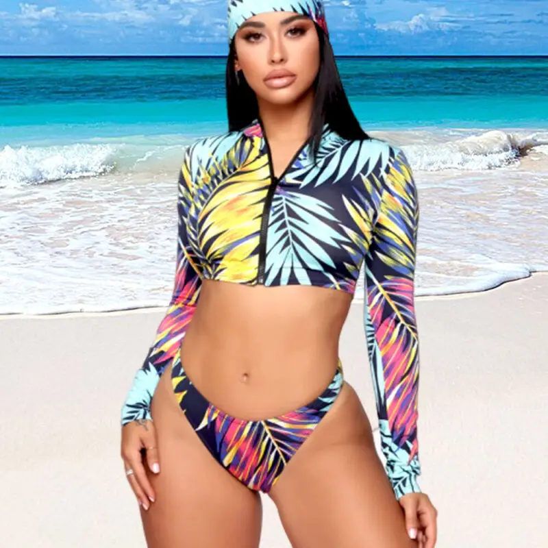 

3Pcs Women Bikinis Set Push Up Padded Bra Bikini Set High Waisted Swimsuit Bathing Swimwear Print Swimming Suit