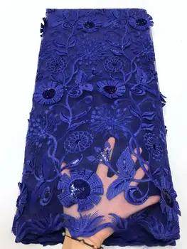 

Dark blue African Lace Fabric High Quality French Tulle Lace Fabric 2020 Nigerian Sequins Laces Embroidery Net Fabric For Dress