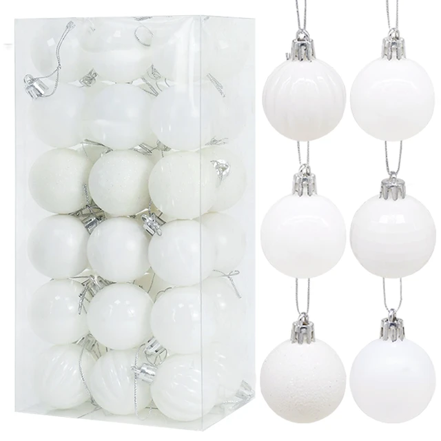 10/8/6/4cm White Christmas Balls Ornament for Tree 6Pcs