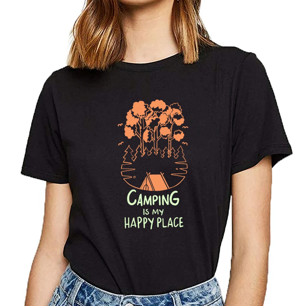 Женская футболка с надписью camping is my happy место 5050 повседневная черная короткая