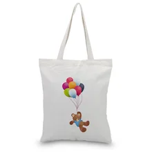 Холщовая Сумка-тоут с рисунком воздушных шаров сумка для покупок с персонажем из мультфильма печать на заказ логотип ежедневного использования экологический многоразовый Рециркулированный DIY ранец