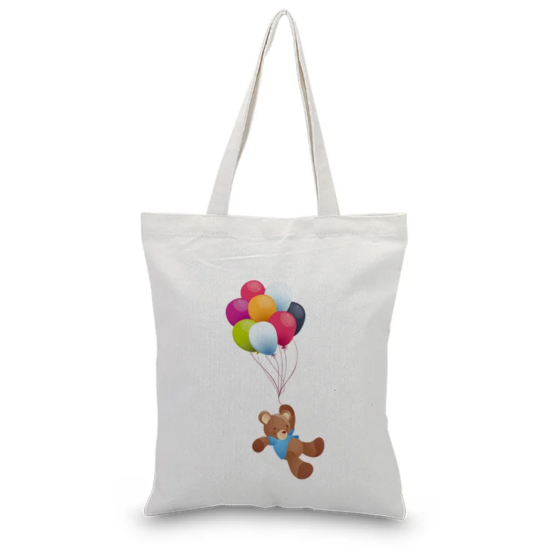 

balloon pattern Canvas Tote Bag cartoon Shopping Bag Print Custom Print Logo Daily Use Eco Reusable RecycleText DIY Satchel Fo