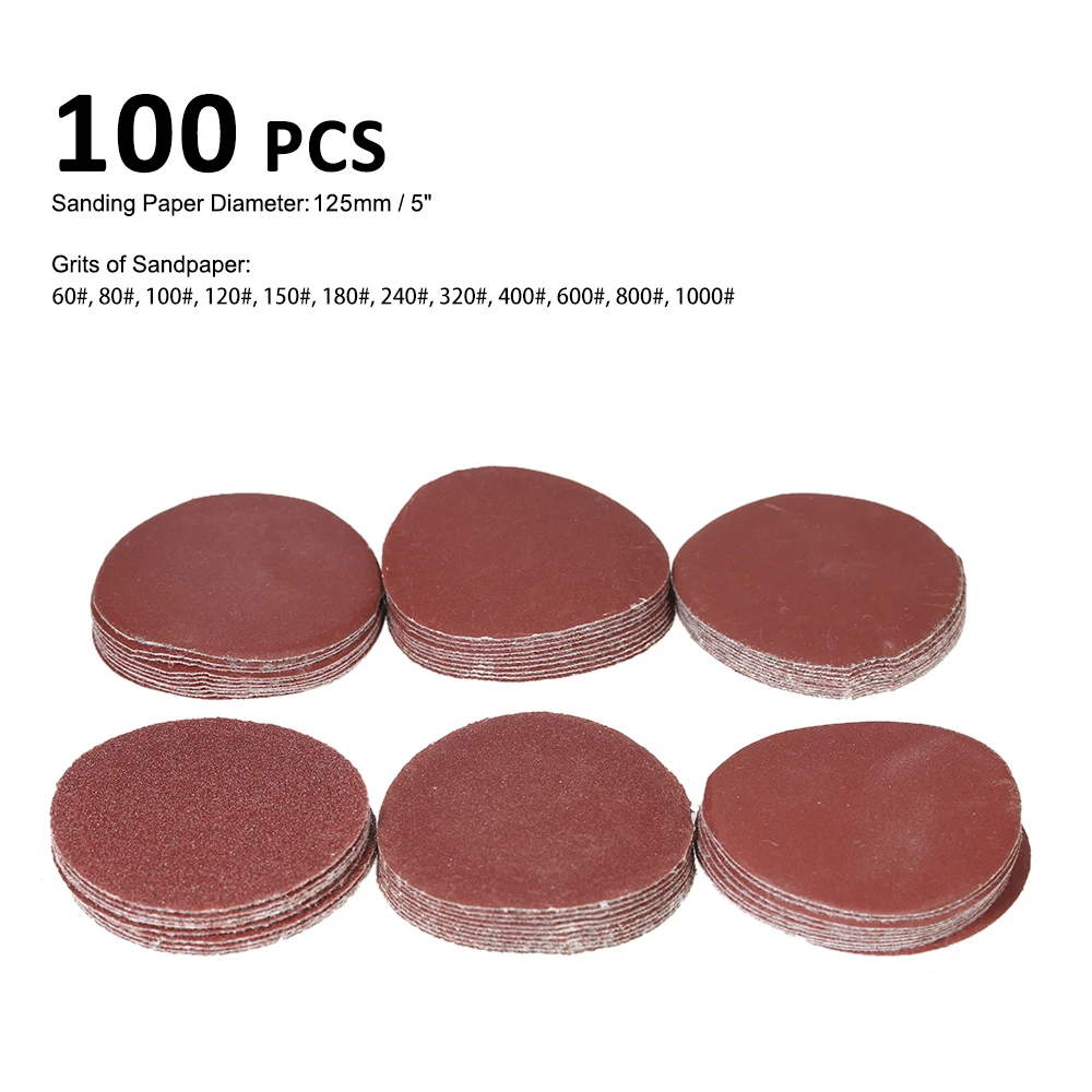 

100PCS 125mm Sanding Discs Pad Kit for Drill Grinder Rotary Polishig Tools 60-1000 Grit Sandpaper Sander Disc Abrasives Tools
