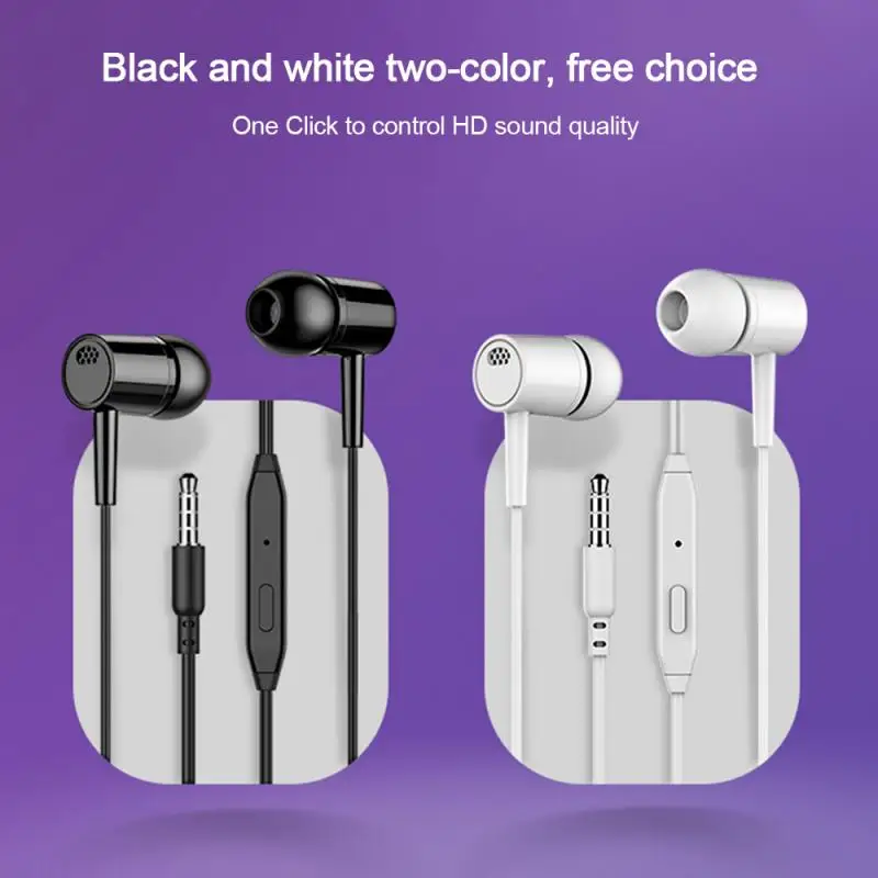 Black&White 3.5MM Interface In-Ear Wired Earphone With Mic HD Call Subwoofer Earbuds Headset For Phone Computer Headphone