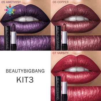 

3pcs BEAUTYBIGBANG VARSITY&COPPER &AMETHYST Lipstick Lip Cosmetics Pigment Long Lasting Matte Sexy Metallic Lipstick