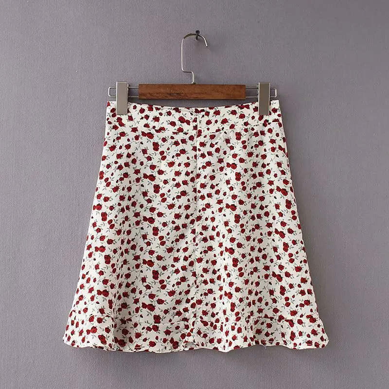 

WOMEN'S Dress Western Style Playful Hem Mini Floral-Print Short Skirt High-waisted Flounced Skirt 2018 Summer