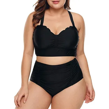 

2020 Women's Plus Size Swimsuit High Waisted Ruffles Push up Halter Bikini Mermaid Swimming Suits Plus Size XL to 4XL Bikinis