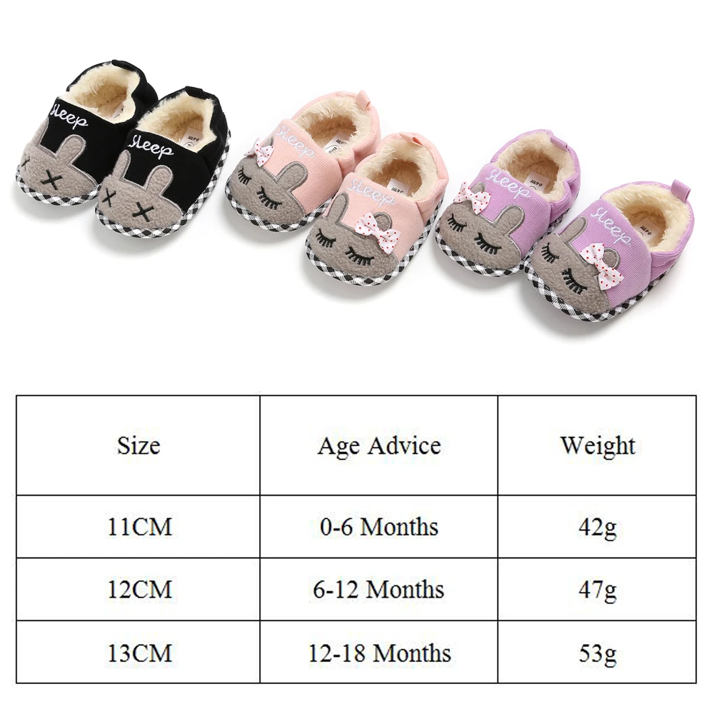 Baby Kids Girls Prewalker Shoes Cute Cartoon Animal Newborn Infant First Walkers Winter Warm Plush Soft Anti-slip Baby Shoes