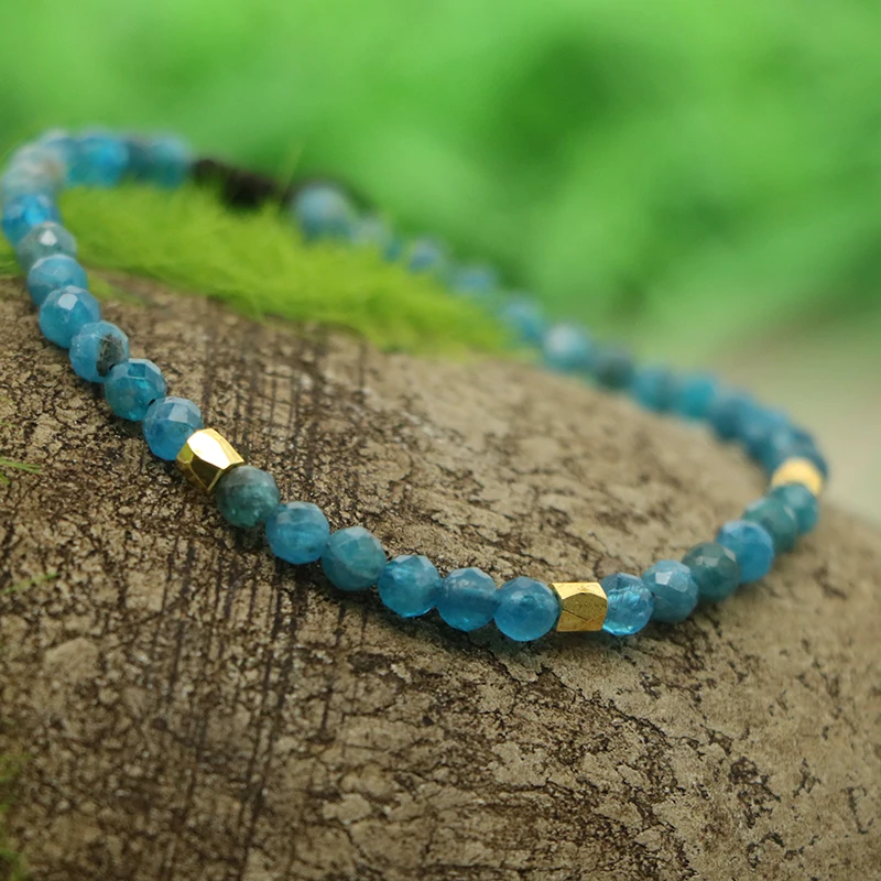 EDOTHALIA 4MM Faceted Apatite Stone Bead Wrist Bracelet Healing Natural Stone Women Bracelet Adjustable Length