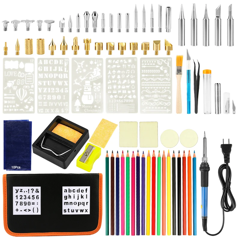 

90 PCS Electric Soldering Iron Set Pyrography Set Pyrography Tool Hot Iron Pyrography Head Constant Temperature Engraving Brush