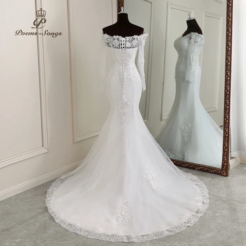 Elegant long sleeve applique mermaid Wedding dress for women marriage bride dress white wedding dresses