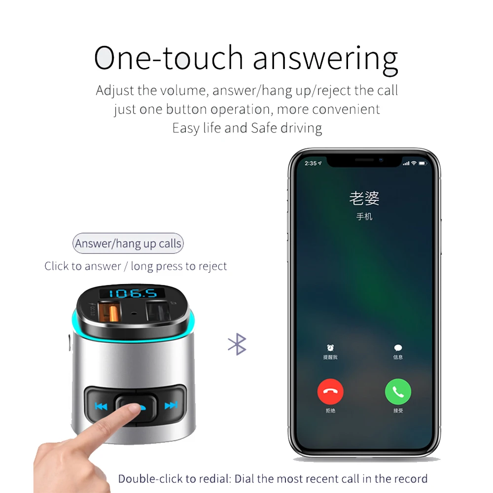 VicTsing Bluetooth 4,2 fm-передатчик QC 3,0 зарядное устройство AUX модулятор беспроводной автомобильный Радио адаптер TF USB MP3 плеер окружающий светильник