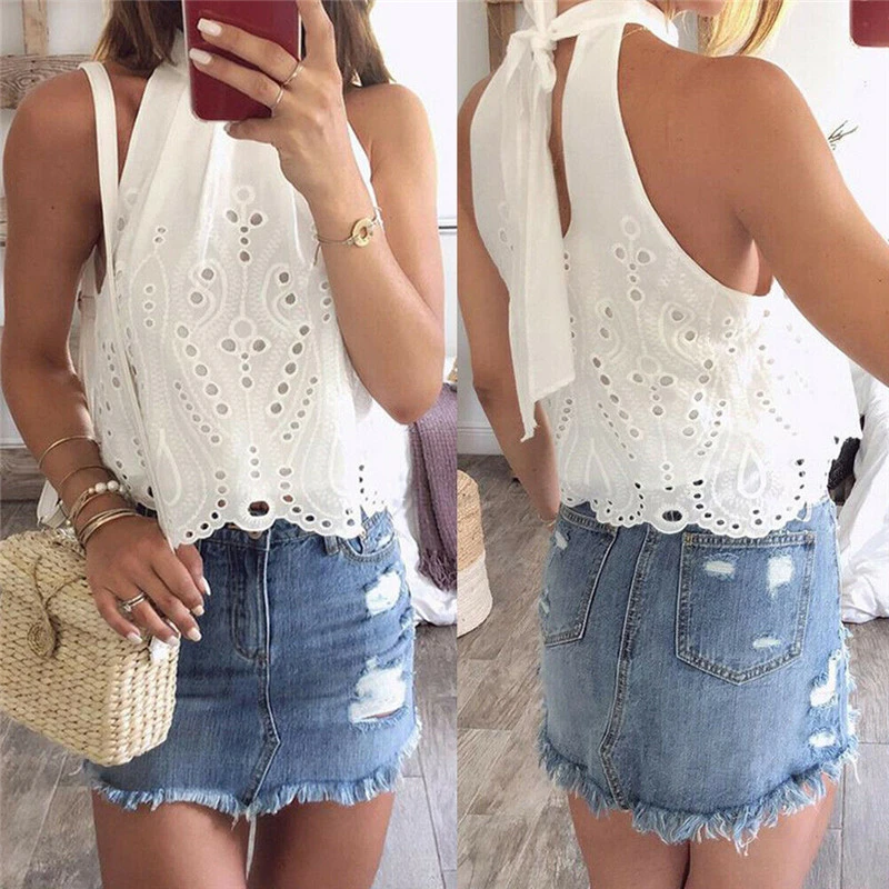 ladies white halter neck top